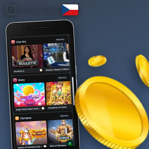 Weiss Casino aplikace na smartphonu s dlaždicemi slotů a biometrickým přihlášením