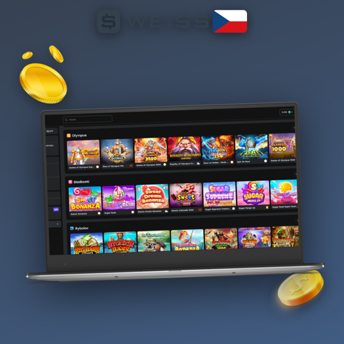 Weiss Casino na PC – desktopový klient s logem nad siluetou notebooku